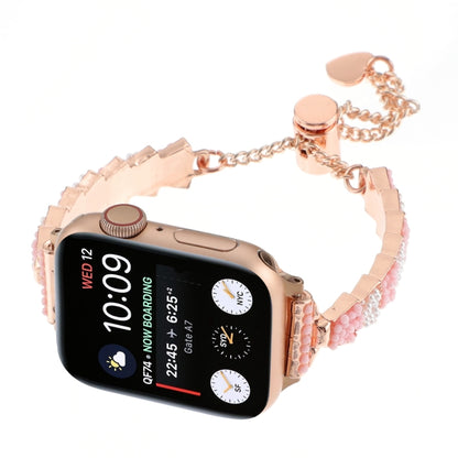 For Apple Watch Series 6 44mm Shell Beads Chain Bracelet Metal Watch Band(Pink White Rose Gold) - Watch Bands by PMC Jewellery | Online Shopping South Africa | PMC Jewellery