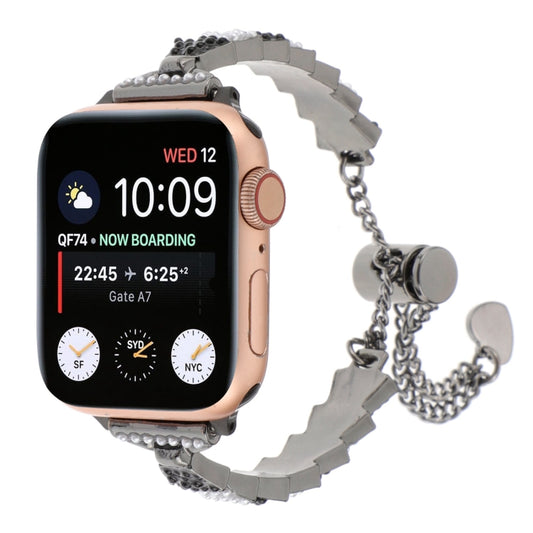 For Apple Watch Series 5 44mm Shell Beads Chain Bracelet Metal Watch Band(Black White) - Watch Bands by PMC Jewellery | Online Shopping South Africa | PMC Jewellery