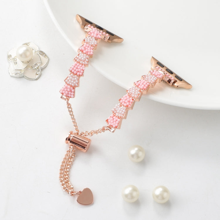 For Apple Watch Series 4 40mm Shell Beads Chain Bracelet Metal Watch Band(Pink White Rose Gold) - Watch Bands by PMC Jewellery | Online Shopping South Africa | PMC Jewellery