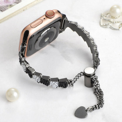 For Apple Watch Series 2 42mm Shell Beads Chain Bracelet Metal Watch Band(Black White) - Watch Bands by PMC Jewellery | Online Shopping South Africa | PMC Jewellery