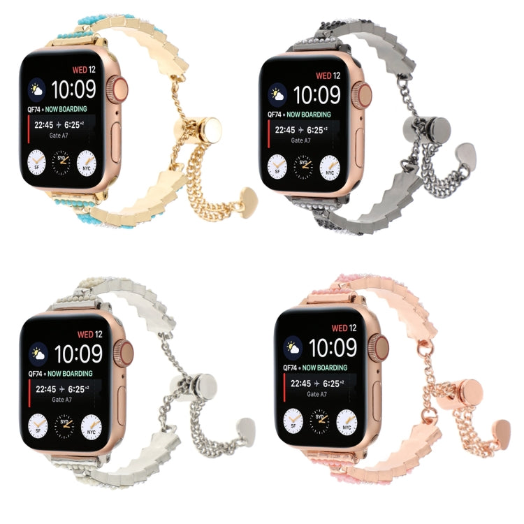 For Apple Watch Series 5 40mm Shell Beads Chain Bracelet Metal Watch Band(Pink White Rose Gold) - Watch Bands by PMC Jewellery | Online Shopping South Africa | PMC Jewellery