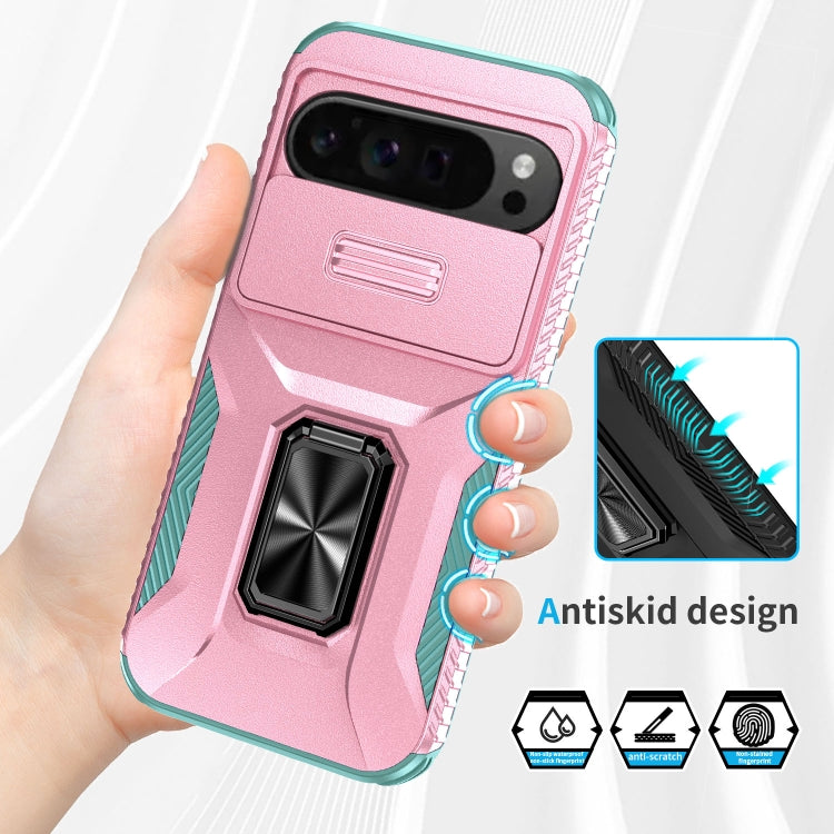 For Google Pixel 9 Pro XL Sliding Camshield Holder Phone Case(Pink + Grey Green) - Google Cases by PMC Jewellery | Online Shopping South Africa | PMC Jewellery | Buy Now Pay Later Mobicred