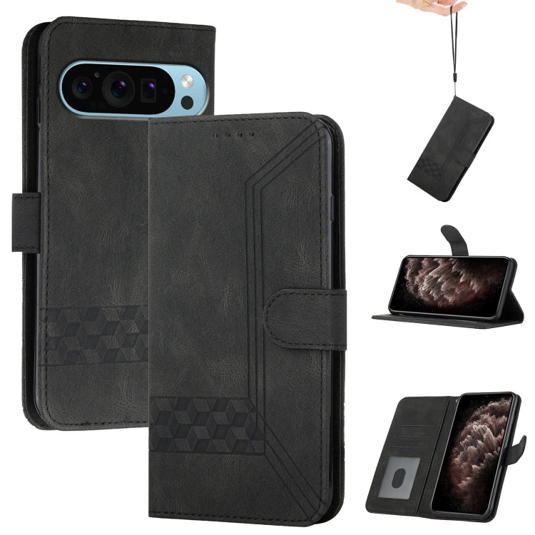 For Google Pixel 9 Pro Cubic Skin Feel Flip Leather Phone Case(Black) - Google Cases by PMC Jewellery | Online Shopping South Africa | PMC Jewellery | Buy Now Pay Later Mobicred