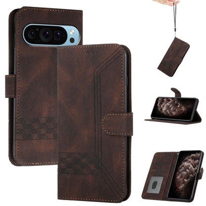 For Google Pixel 9 Pro Cubic Skin Feel Flip Leather Phone Case(Brown) - Google Cases by PMC Jewellery | Online Shopping South Africa | PMC Jewellery | Buy Now Pay Later Mobicred