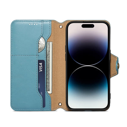 For iPhone 16 Pro Max Denior Cowhide Texture Wallet Style Leather Phone Case(Blue) - iPhone 16 Pro Max Cases by Denior | Online Shopping South Africa | PMC Jewellery | Buy Now Pay Later Mobicred