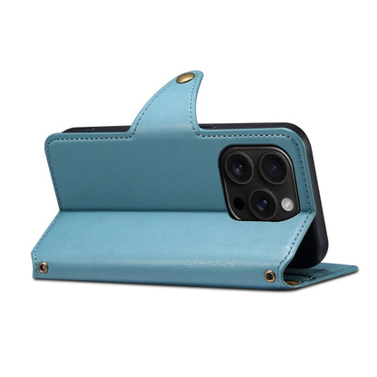 For iPhone 16 Pro Denior Cowhide Texture Wallet Style Leather Phone Case(Blue) - iPhone 16 Pro Cases by Denior | Online Shopping South Africa | PMC Jewellery | Buy Now Pay Later Mobicred