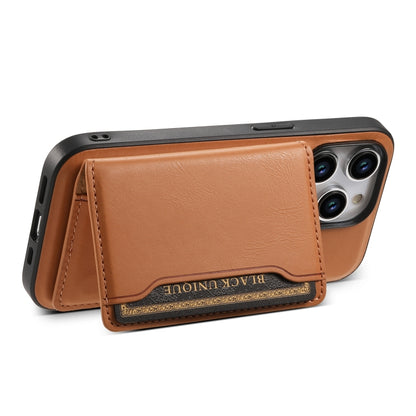 For iPhone 15 Pro Max Denior Cowhide Texture Leather MagSafe Detachable Wallet Phone Case(Khaki) - iPhone 15 Pro Max Cases by Denior | Online Shopping South Africa | PMC Jewellery | Buy Now Pay Later Mobicred