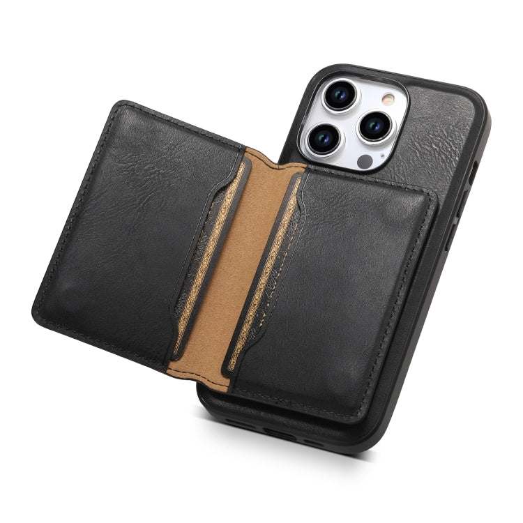 For iPhone 15 Pro Denior Cowhide Texture Leather MagSafe Detachable Wallet Phone Case(Black) - iPhone 15 Pro Cases by Denior | Online Shopping South Africa | PMC Jewellery | Buy Now Pay Later Mobicred