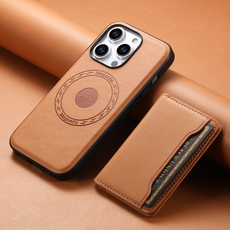 For iPhone 15 Pro Denior Cowhide Texture Leather MagSafe Detachable Wallet Phone Case(Khaki) - iPhone 15 Pro Cases by Denior | Online Shopping South Africa | PMC Jewellery | Buy Now Pay Later Mobicred