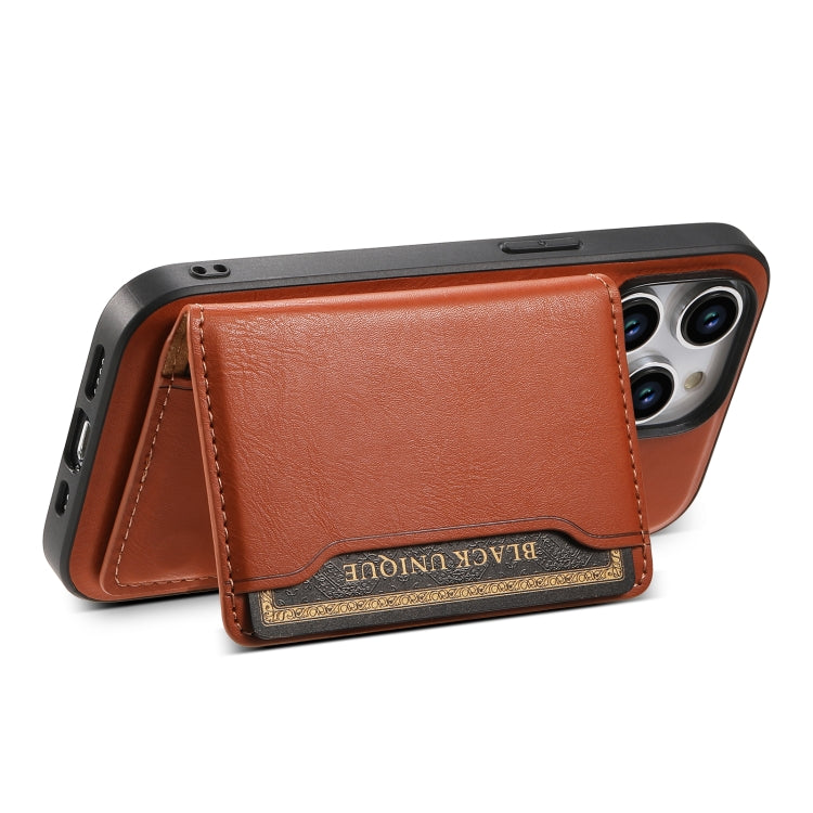 For iPhone 15 Pro Denior Cowhide Texture Leather MagSafe Detachable Wallet Phone Case(Brown) - iPhone 15 Pro Cases by Denior | Online Shopping South Africa | PMC Jewellery | Buy Now Pay Later Mobicred