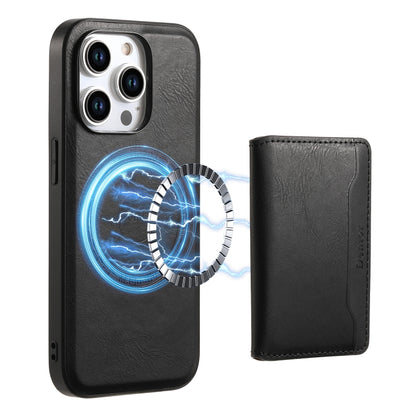 For iPhone 14 Pro Max Denior Cowhide Texture Leather MagSafe Detachable Wallet Phone Case(Black) - iPhone 14 Pro Max Cases by Denior | Online Shopping South Africa | PMC Jewellery | Buy Now Pay Later Mobicred