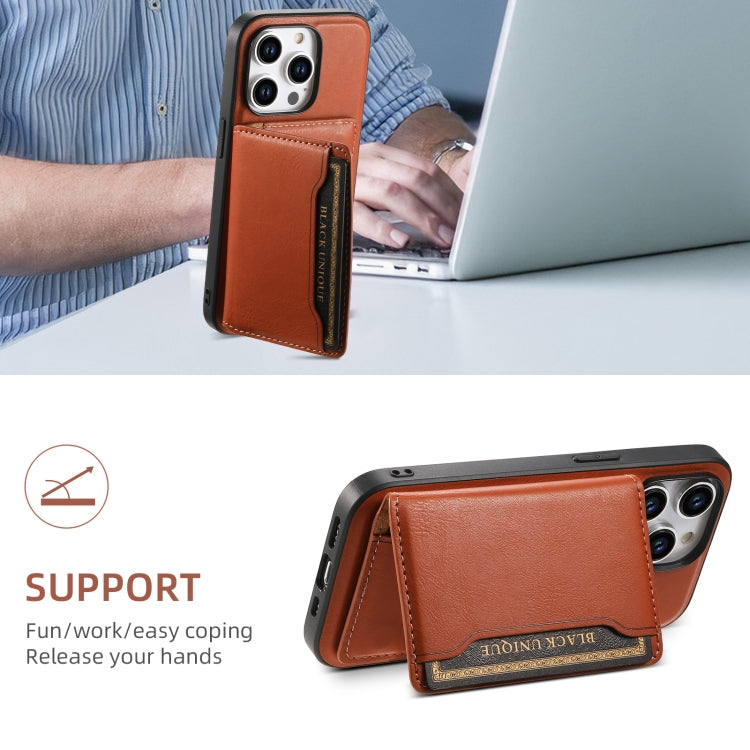 For iPhone 13 Pro Denior Cowhide Texture Leather MagSafe Detachable Wallet Phone Case(Brown) - iPhone 13 Pro Cases by Denior | Online Shopping South Africa | PMC Jewellery | Buy Now Pay Later Mobicred