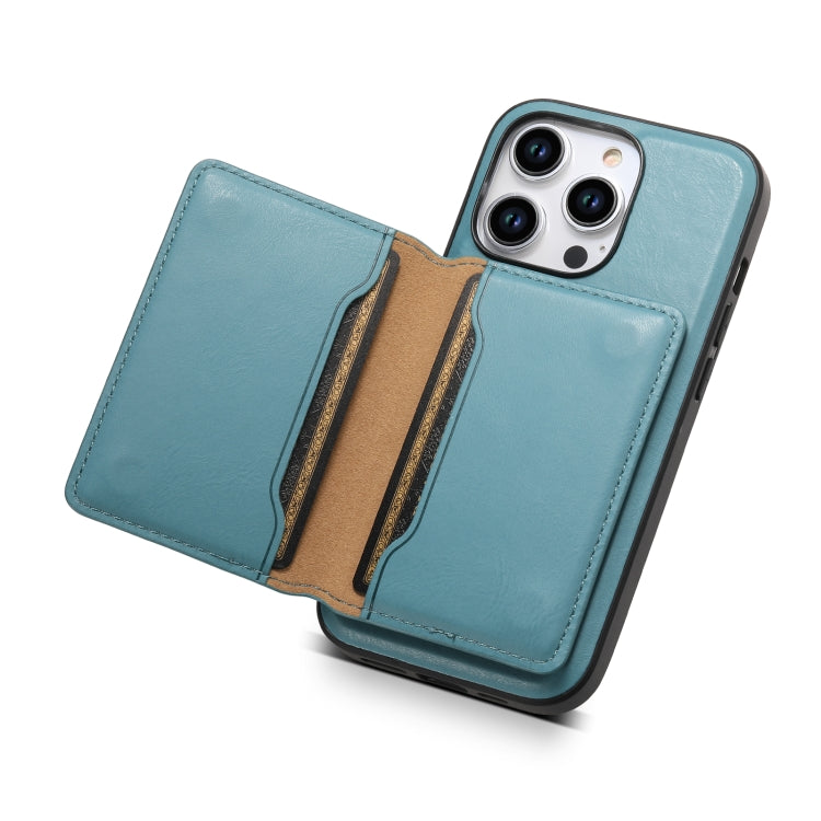 For iPhone 12 Denior Cowhide Texture Leather MagSafe Detachable Wallet Phone Case(Blue) - iPhone 12 / 12 Pro Cases by Denior | Online Shopping South Africa | PMC Jewellery | Buy Now Pay Later Mobicred