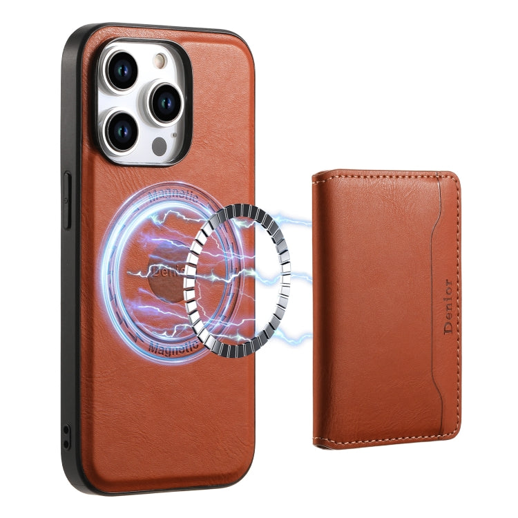 For iPhone 12 Pro Max Denior Cowhide Texture Leather MagSafe Detachable Wallet Phone Case(Brown) - iPhone 12 Pro Max Cases by Denior | Online Shopping South Africa | PMC Jewellery | Buy Now Pay Later Mobicred