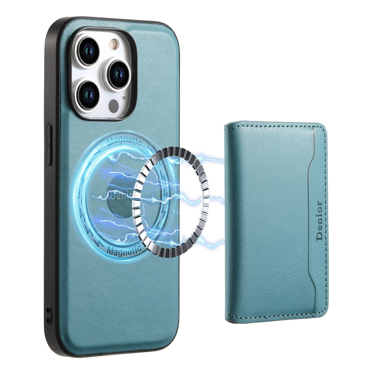 For iPhone 12 Pro Denior Cowhide Texture Leather MagSafe Detachable Wallet Phone Case(Blue) - iPhone 12 / 12 Pro Cases by Denior | Online Shopping South Africa | PMC Jewellery | Buy Now Pay Later Mobicred