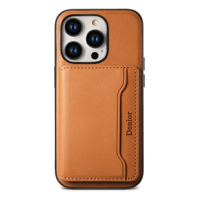 For iPhone 12 Pro Denior Cowhide Texture Leather MagSafe Detachable Wallet Phone Case(Khaki) - iPhone 12 / 12 Pro Cases by Denior | Online Shopping South Africa | PMC Jewellery | Buy Now Pay Later Mobicred