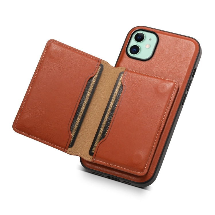 For iPhone 11 Denior Cowhide Texture Leather MagSafe Detachable Wallet Phone Case(Brown) - iPhone 11 Cases by Denior | Online Shopping South Africa | PMC Jewellery | Buy Now Pay Later Mobicred