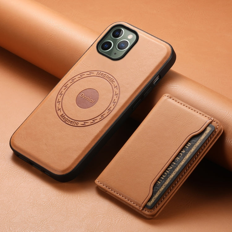 For iPhone 11 Pro Denior Cowhide Texture Leather MagSafe Detachable Wallet Phone Case(Khaki) - iPhone 11 Pro Cases by Denior | Online Shopping South Africa | PMC Jewellery | Buy Now Pay Later Mobicred