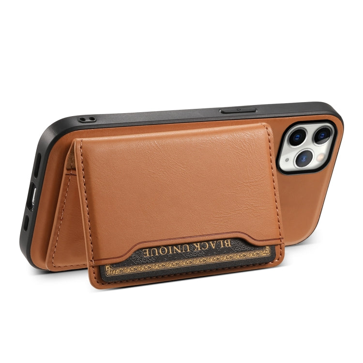 For iPhone 11 Pro Max Denior Cowhide Texture Leather MagSafe Detachable Wallet Phone Case(Khaki) - iPhone 11 Pro Max Cases by Denior | Online Shopping South Africa | PMC Jewellery | Buy Now Pay Later Mobicred