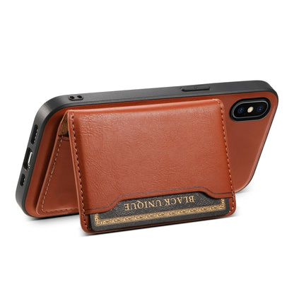 For iPhone X / XS Denior Cowhide Texture Leather MagSafe Detachable Wallet Phone Case(Brown) - More iPhone Cases by Denior | Online Shopping South Africa | PMC Jewellery | Buy Now Pay Later Mobicred