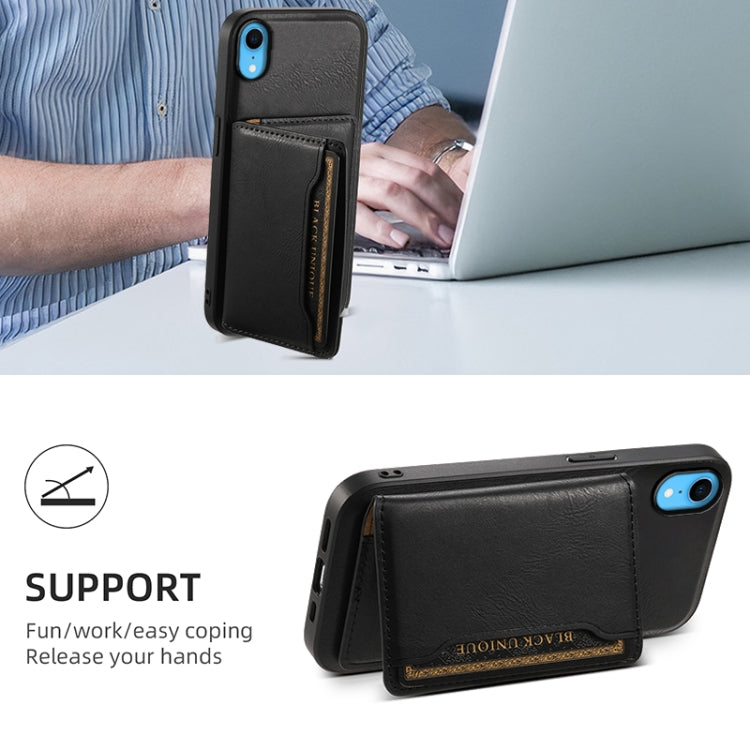 For iPhone XR Denior Cowhide Texture Leather MagSafe Detachable Wallet Phone Case(Black) - More iPhone Cases by Denior | Online Shopping South Africa | PMC Jewellery | Buy Now Pay Later Mobicred