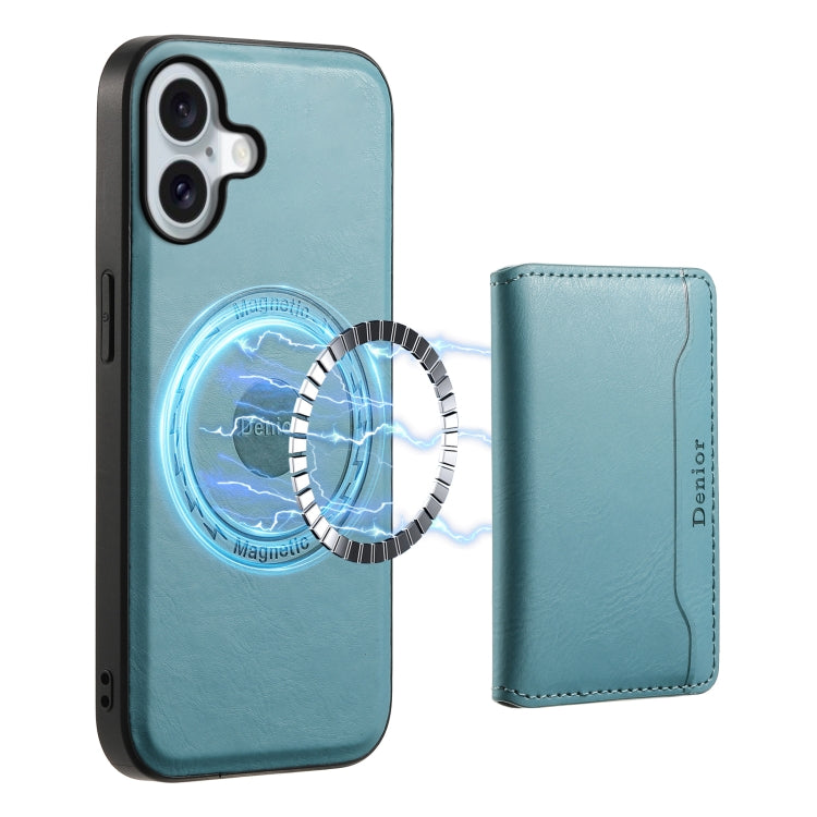 For iPhone 16 Denior Cowhide Texture Leather MagSafe Detachable Wallet Phone Case(Blue) - iPhone 16 Cases by Denior | Online Shopping South Africa | PMC TechLife | Buy Now Pay Later Mobicred
