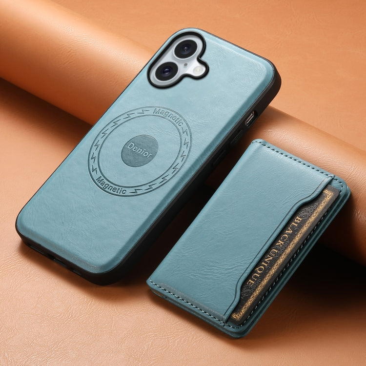 For iPhone 16 Denior Cowhide Texture Leather MagSafe Detachable Wallet Phone Case(Blue) - iPhone 16 Cases by Denior | Online Shopping South Africa | PMC TechLife | Buy Now Pay Later Mobicred