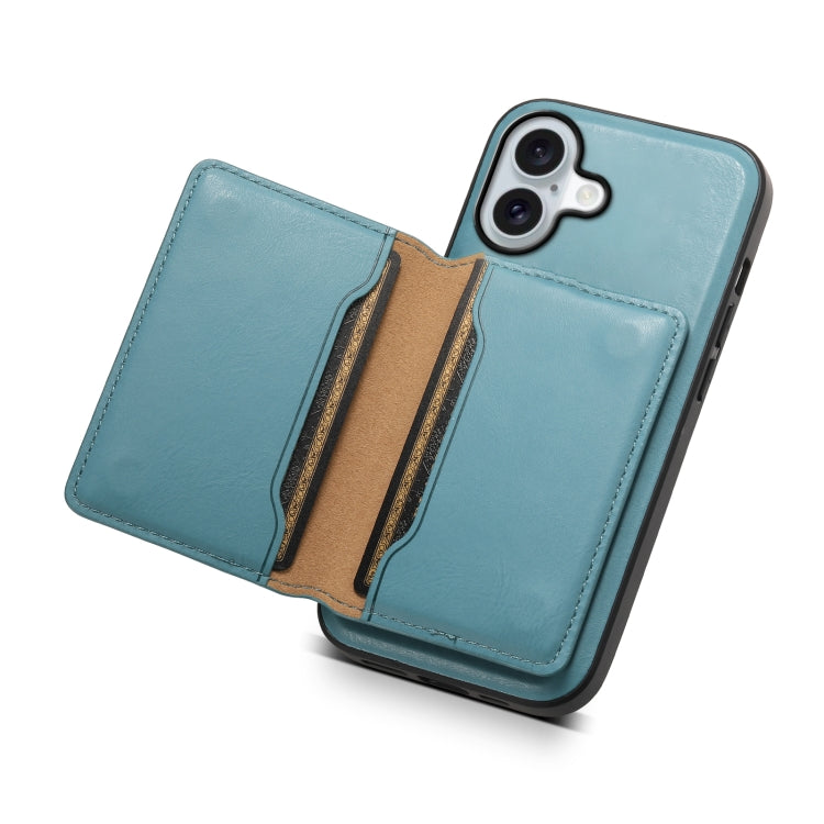 For iPhone 16 Denior Cowhide Texture Leather MagSafe Detachable Wallet Phone Case(Blue) - iPhone 16 Cases by Denior | Online Shopping South Africa | PMC TechLife | Buy Now Pay Later Mobicred