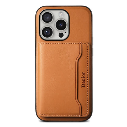 For iPhone 16 Pro Denior Cowhide Texture Leather MagSafe Detachable Wallet Phone Case(Khaki) - iPhone 16 Pro Cases by Denior | Online Shopping South Africa | PMC Jewellery | Buy Now Pay Later Mobicred