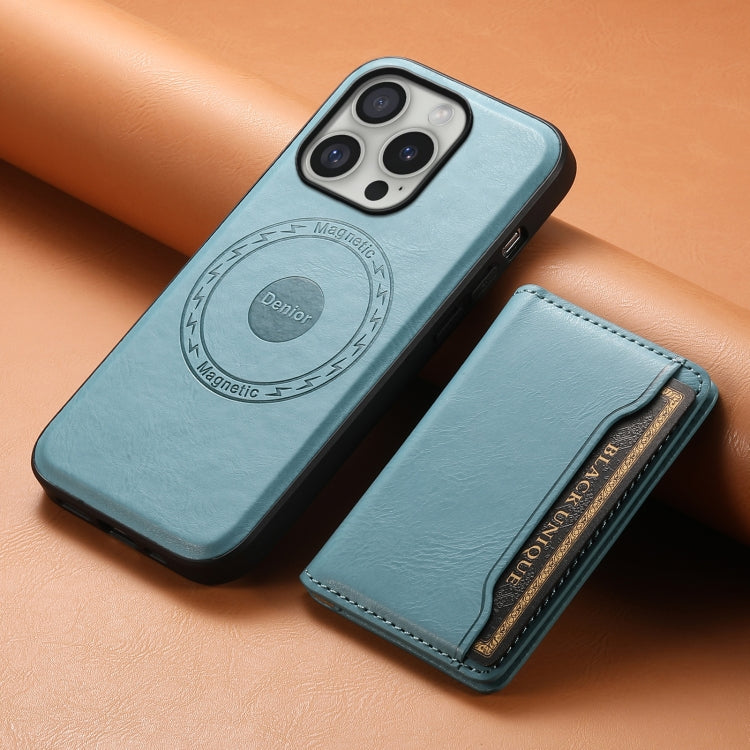 For iPhone 16 Pro Max Denior Cowhide Texture Leather MagSafe Detachable Wallet Phone Case(Blue) - iPhone 16 Pro Max Cases by Denior | Online Shopping South Africa | PMC TechLife | Buy Now Pay Later Mobicred