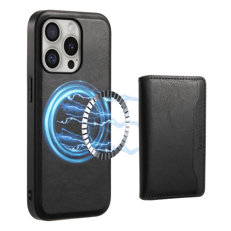 For iPhone 16 Pro Max Denior Cowhide Texture Leather MagSafe Detachable Wallet Phone Case(Black) - iPhone 16 Pro Max Cases by Denior | Online Shopping South Africa | PMC TechLife | Buy Now Pay Later Mobicred