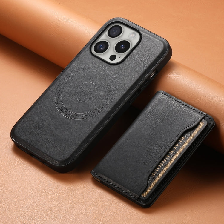 For iPhone 16 Pro Max Denior Cowhide Texture Leather MagSafe Detachable Wallet Phone Case(Black) - iPhone 16 Pro Max Cases by Denior | Online Shopping South Africa | PMC TechLife | Buy Now Pay Later Mobicred