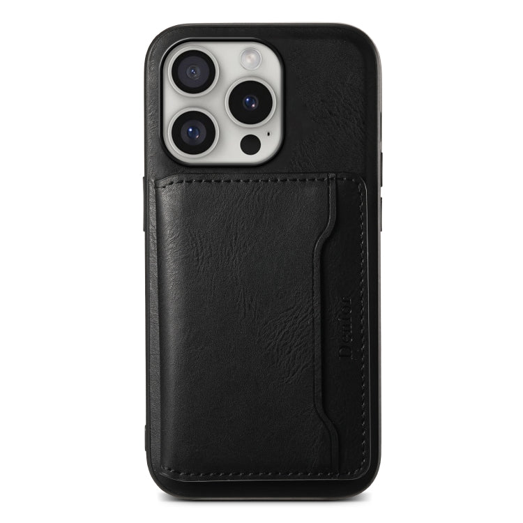For iPhone 16 Pro Max Denior Cowhide Texture Leather MagSafe Detachable Wallet Phone Case(Black) - iPhone 16 Pro Max Cases by Denior | Online Shopping South Africa | PMC TechLife | Buy Now Pay Later Mobicred