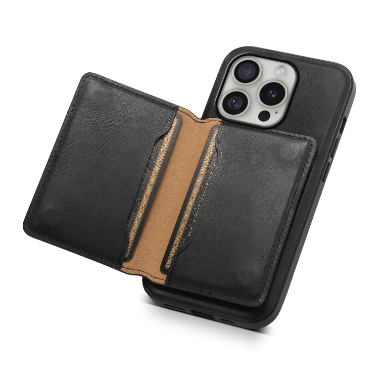 For iPhone 16 Pro Max Denior Cowhide Texture Leather MagSafe Detachable Wallet Phone Case(Black) - iPhone 16 Pro Max Cases by Denior | Online Shopping South Africa | PMC TechLife | Buy Now Pay Later Mobicred