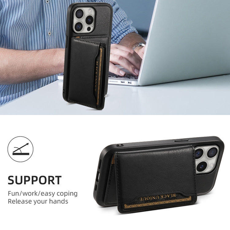 For iPhone 16 Pro Max Denior Cowhide Texture Leather MagSafe Detachable Wallet Phone Case(Black) - iPhone 16 Pro Max Cases by Denior | Online Shopping South Africa | PMC TechLife | Buy Now Pay Later Mobicred