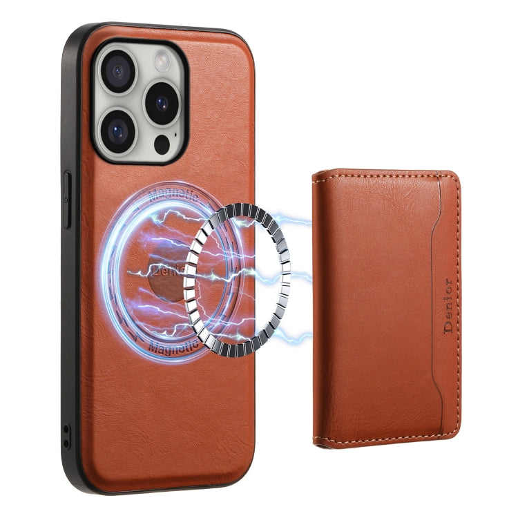 For iPhone 16 Pro Max Denior Cowhide Texture Leather MagSafe Detachable Wallet Phone Case(Brown) - iPhone 16 Pro Max Cases by Denior | Online Shopping South Africa | PMC TechLife | Buy Now Pay Later Mobicred