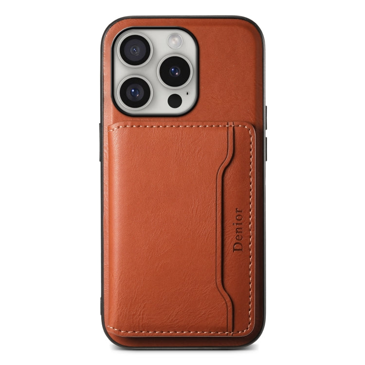 For iPhone 16 Pro Max Denior Cowhide Texture Leather MagSafe Detachable Wallet Phone Case(Brown) - iPhone 16 Pro Max Cases by Denior | Online Shopping South Africa | PMC TechLife | Buy Now Pay Later Mobicred