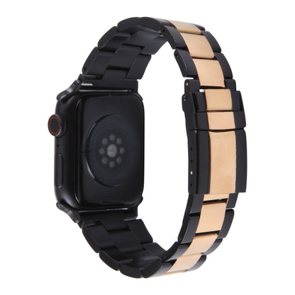 For Apple Watch Series 8 45mm Three-Bead Stainless Steel Watch Band(Black Rose Gold) - Watch Bands by PMC Jewellery | Online Shopping South Africa | PMC Jewellery