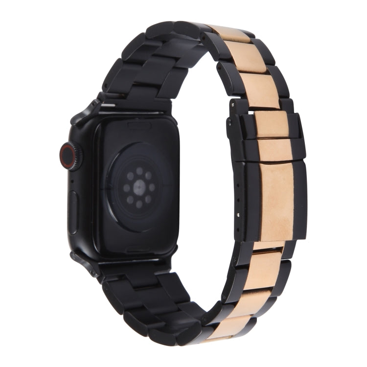 For Apple Watch SE 2022 40mm Three-Bead Stainless Steel Watch Band(Black Rose Gold) - Watch Bands by PMC Jewellery | Online Shopping South Africa | PMC Jewellery