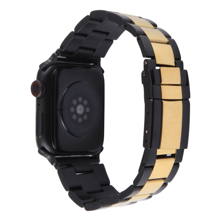 For Apple Watch Series 7 41mm Three-Bead Stainless Steel Watch Band(Black Gold) - Watch Bands by PMC Jewellery | Online Shopping South Africa | PMC Jewellery