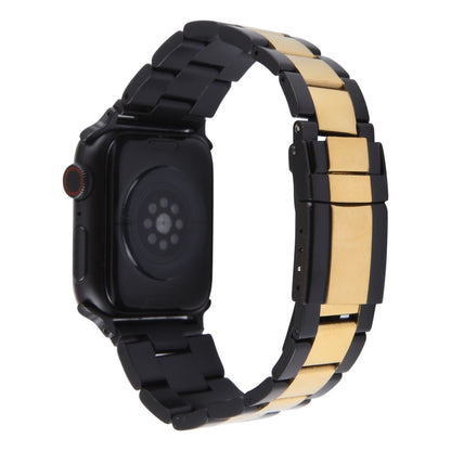 For Apple Watch Series 6 40mm Three-Bead Stainless Steel Watch Band(Black Gold) - Watch Bands by PMC Jewellery | Online Shopping South Africa | PMC Jewellery