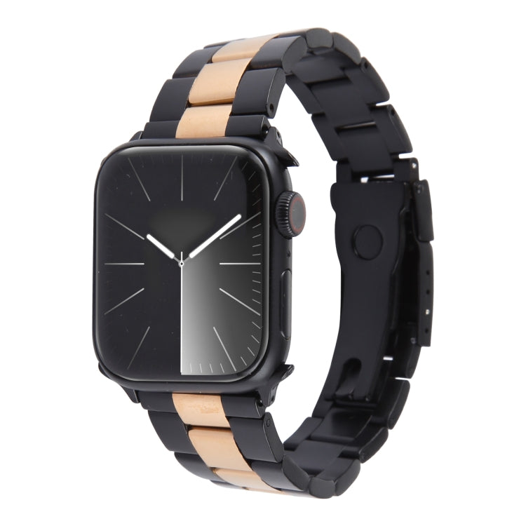 For Apple Watch Series 3 42mm Three-Bead Stainless Steel Watch Band(Black Rose Gold) - Watch Bands by PMC Jewellery | Online Shopping South Africa | PMC Jewellery