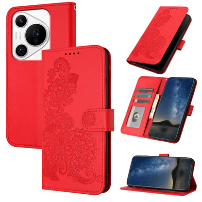 For Huawei Pura 70 Pro/70 Pro+ Datura Flower Embossed Flip Leather Phone Case(Red) - Huawei Cases by PMC Jewellery | Online Shopping South Africa | PMC Jewellery | Buy Now Pay Later Mobicred