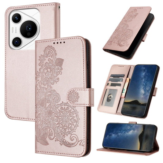 For Huawei Pura 70 Pro/70 Pro+ Datura Flower Embossed Flip Leather Phone Case(Rose Gold) - Huawei Cases by PMC Jewellery | Online Shopping South Africa | PMC Jewellery | Buy Now Pay Later Mobicred