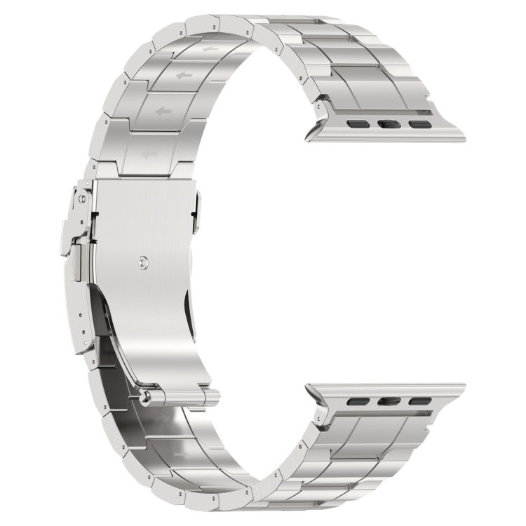 For Apple Watch Ultra 49mm Safety Buckle Trapezoid Titanium Steel Watch Band(Silver) - Watch Bands by PMC Jewellery | Online Shopping South Africa | PMC Jewellery