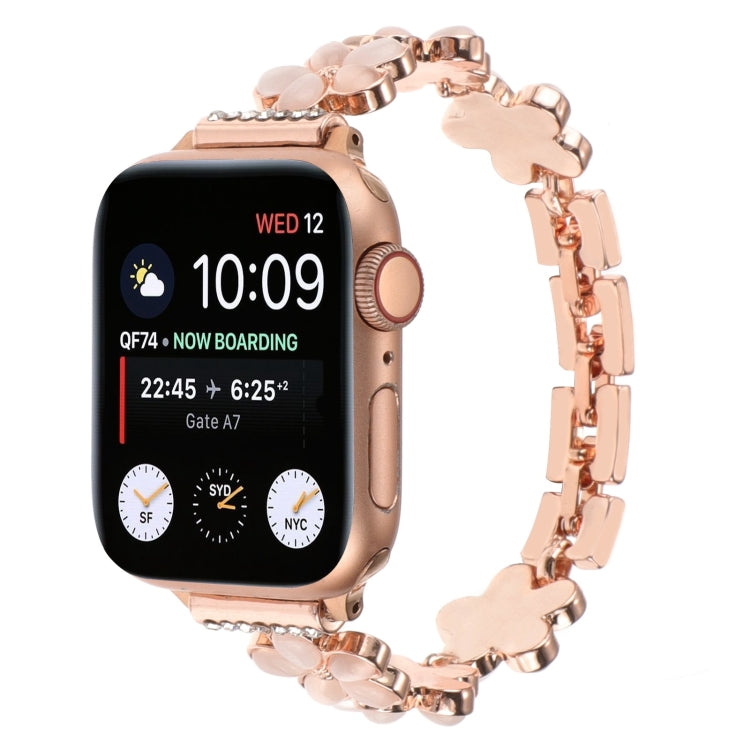 For Apple Watch SE 2023 40mm 5-petaled Flower Zinc Alloy Chain Watch Band(Rose Gold) - Watch Bands by PMC Jewellery | Online Shopping South Africa | PMC Jewellery