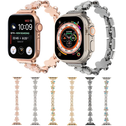 For Apple Watch SE 2023 40mm 5-petaled Flower Zinc Alloy Chain Watch Band(Gold Colorful) - Watch Bands by PMC Jewellery | Online Shopping South Africa | PMC Jewellery