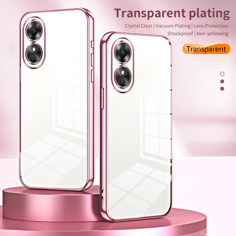 For OPPO A17 / A17K Transparent Plating Fine Hole Phone Case(Pink) - OPPO Cases by PMC Jewellery | Online Shopping South Africa | PMC Jewellery | Buy Now Pay Later Mobicred