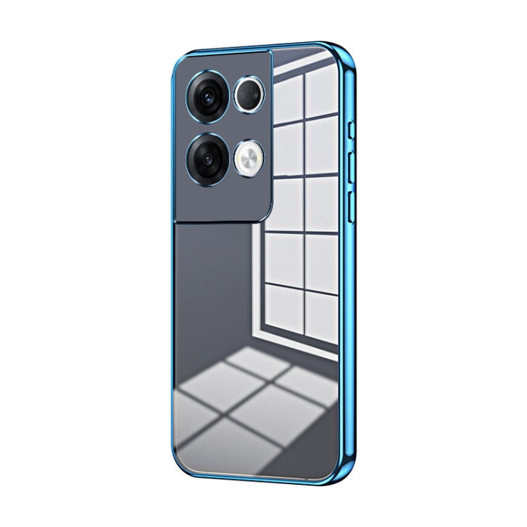 For OPPO Reno8 Pro+ Transparent Plating Fine Hole Phone Case(Blue) - OPPO Cases by PMC Jewellery | Online Shopping South Africa | PMC Jewellery | Buy Now Pay Later Mobicred