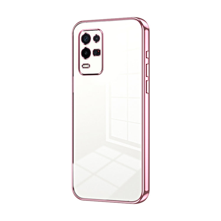 For OPPO K9x Transparent Plating Fine Hole Phone Case(Pink) - OPPO Cases by PMC Jewellery | Online Shopping South Africa | PMC Jewellery | Buy Now Pay Later Mobicred